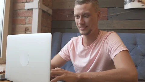 Student studying. Man using computer Stock Footage 95218280
