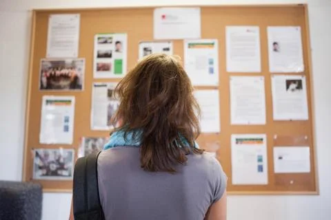 Student studying notice board Stock Photos