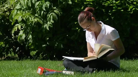 Student studying outdoors Stock Footage 22637878