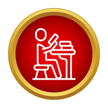 Student studying reading books at desk flat icon Stock Illustration