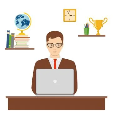 Student is studying using laptop Stock Illustration