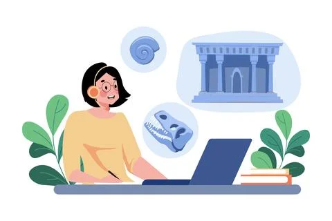 A Student Takes Notes During A History Class. Stock Illustration