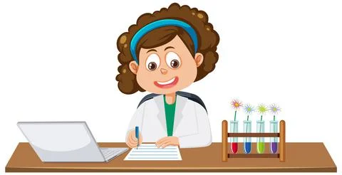 Student taking note on science experiment Illustrazione stock