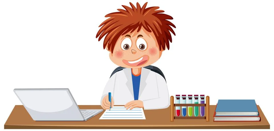 Student taking note on science experiment Illustrazione stock