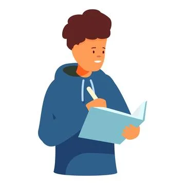 Student taking notes while reading a book and learning new concepts Stock Illustration