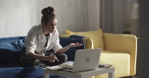 Student talking on video call during distance studies Stock Footage 172141578