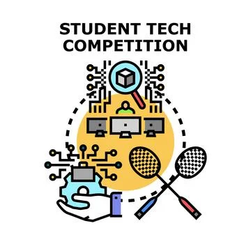 Student tech competition concept with computer and badminton イラスト素材