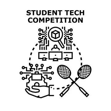 Student tech competition concept with computer and badminton Stock Illustration