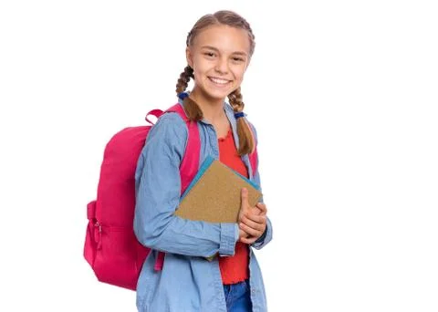 Student teen girl with bag Stock Photos