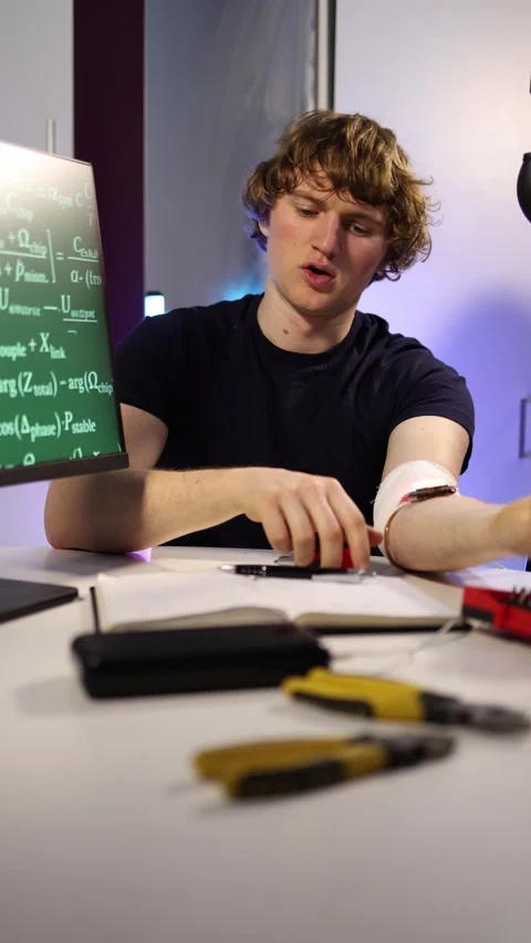 Student testing biohacking wearable technology at home Stock Footage 323270265