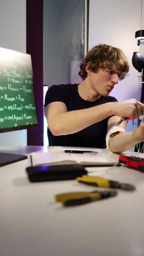 Student tests biofeedback wearable at home Stock Footage 323270264