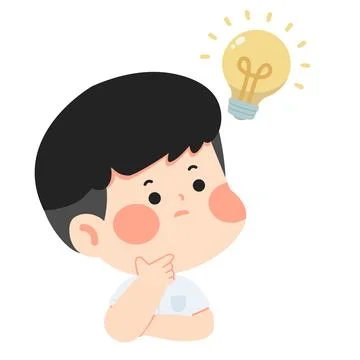 Student Thinking Beside a Glowing Lightbulb Stock Illustration
