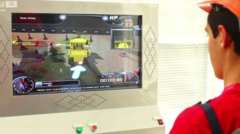 Student training in simulator of excavator Stock Footage 64801665