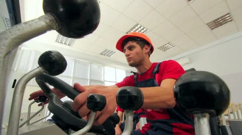 Student training in simulator of excavator Stock Footage 64801766