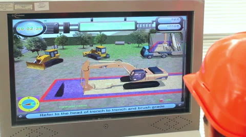 Student training in simulator of excavator Stock Footage 64801767