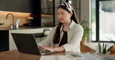 Student, typing and online education in home with laptop, creative essay or Stock Footage 336656997