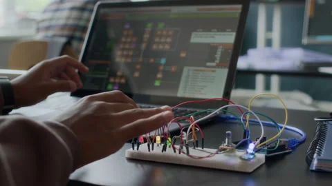 Student Typing on Laptop while Developing Software in Programming Class Stock Footage 284426455