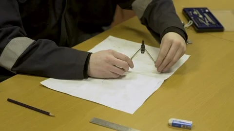 Student using compass Stock Footage 151605181