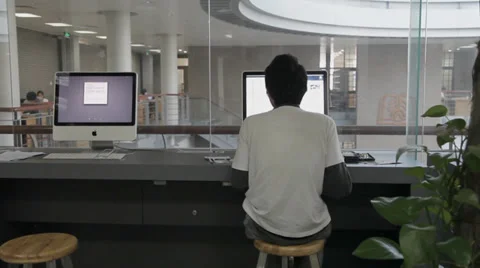 Student using computer in Beijing University Library,china Stock Footage 37111570