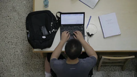 Student using computer in Beijing University Library,china Stock Footage 37114299