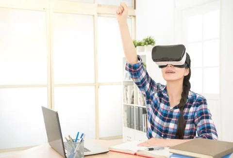 Student using computer connect e-learning Stock Photos