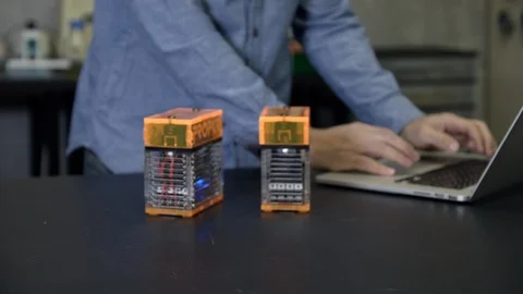 Student using computer to control pro pcr tube box Stock Footage 112161308