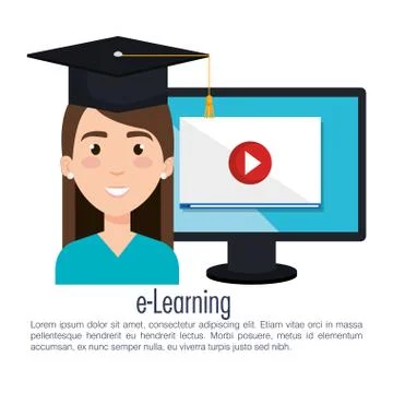 Student using computer desktop electronic education 库存插图