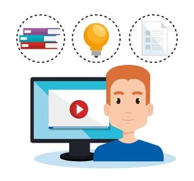 Student using computer desktop electronic education 스톡 일러스트