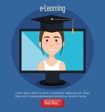 Student using computer desktop electronic education Stock Illustration