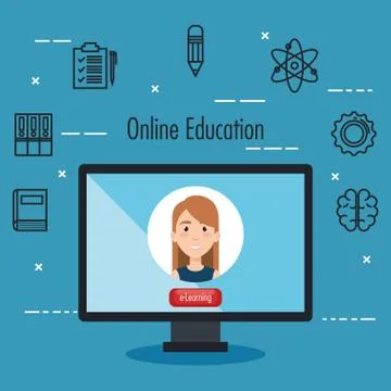 Student using computer desktop electronic education イラスト素材