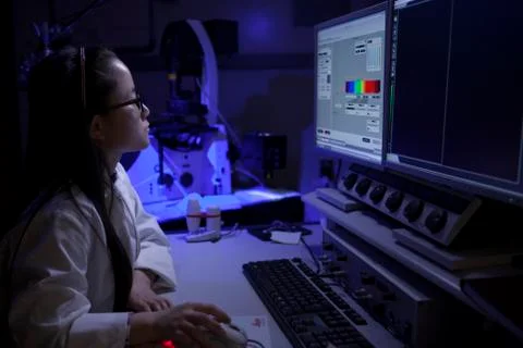 Student using computer in lab Stock Photos