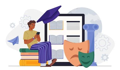 Student using digital educational platform. Vector illustration Stock Illustration