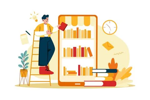 Student using digital library illustration concept Stock Illustration