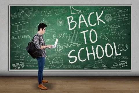 Student using laptop computer in class Stock Illustration