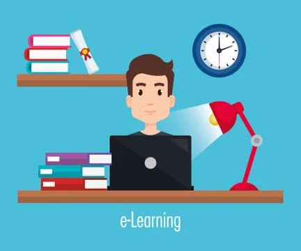 Student using laptop electronic education Illustrazione stock
