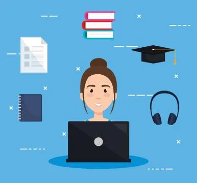 Student using laptop electronic education Illustrazione stock