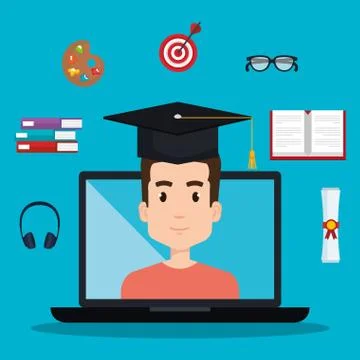 Student using laptop electronic education 스톡 일러스트