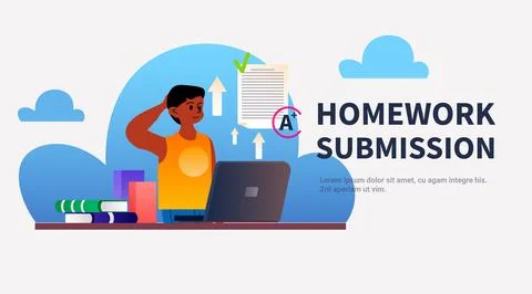 Student using laptop homework submission e-learning online education concept Stock-Illustration