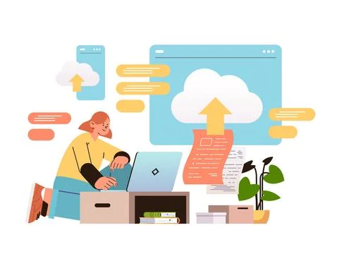 Student using laptop homework submission e-learning online education concept Illustrazione stock