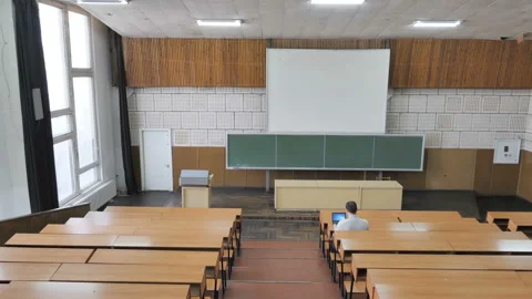 The Student Using The Laptop In Lecture Hall, Classroom  Stock Footage 127922445