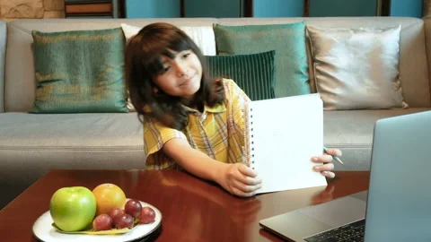 Student using laptop for studying class lesson online from home by video call Stock Footage 170706678