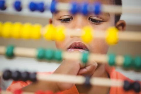 Student using a maths abacus Stock Photos