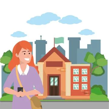 Student using smartphone on campus background イラスト素材