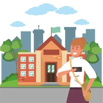 Student using smartphone on campus background Stock Illustration