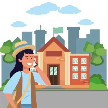 Student using smartphone on campus background Stock Illustration