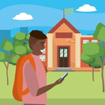 Student using smartphone on campus background Stock Illustration