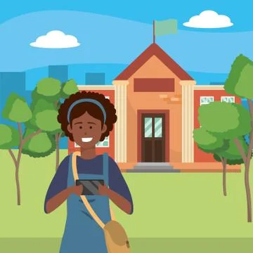 Student using smartphone on campus background Stock Illustration