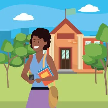 Student using smartphone on campus background Stockillustratie