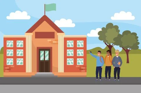 Student using smartphone on campus background Stock Illustration