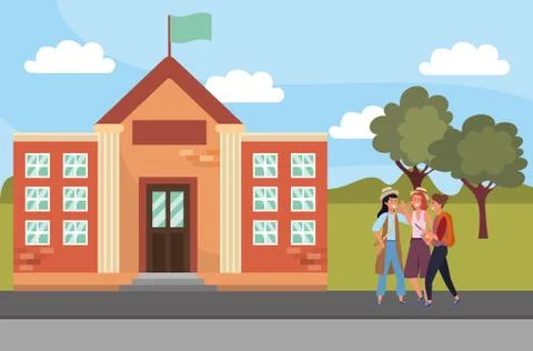 Student using smartphone on campus background Stock Illustration